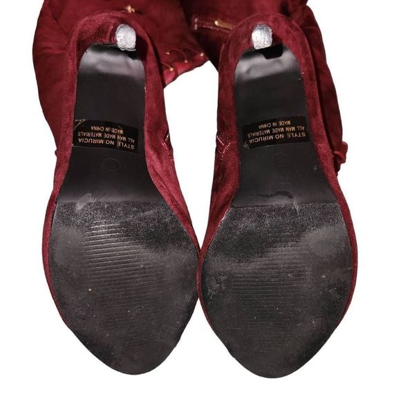 Burgundy Peep Toe Lace Up Over The Knee High Heel Boots Size 9 - Picture 2 of 7